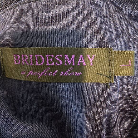 Bridesmay Semi Formal Dress Ruffle Sleeve‎ A Line Swing Metallic V-Neck Blue.A23 - Picture 9 of 13